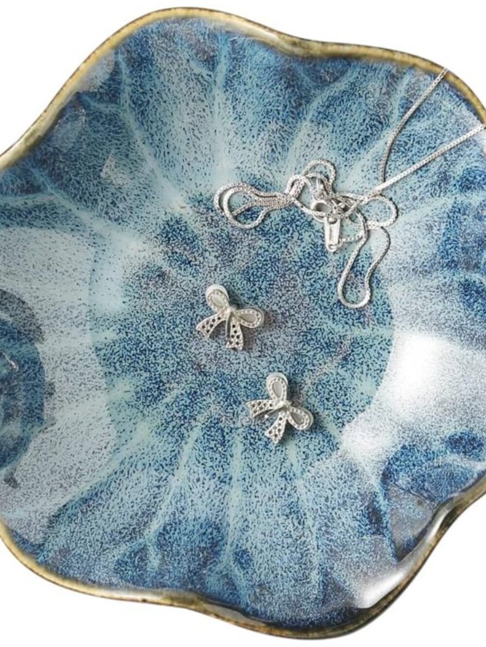 Ceramic Ring Dish, Flower Jewelry Tray with Kiln Glaze Finish